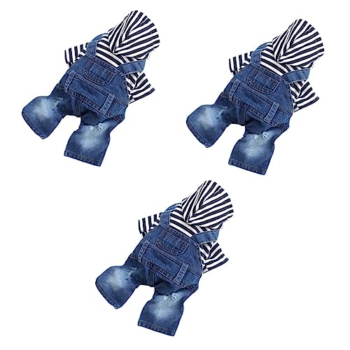 Mipcase 3st Denim-Outfit Halloweenkostüm Denim-Kleidung Abgestreifte Haustierkleidung Vierbeinige Kleidung Overall Hundeklamotten Hose von Mipcase