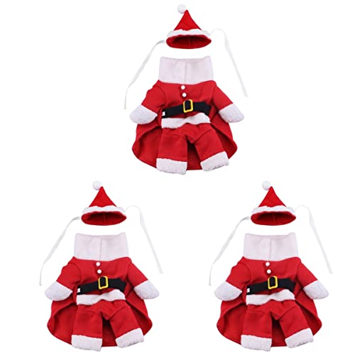 Mipcase 3st Hündchen?Weihnachten?Outfit Weihnachtskatze Hoodies Mantel Haustier-weihnachtskostüme Kleider Für Den Winter Santa Hundekostü Welpen-Outfits Pullover Mantel Kleidung Cosplay von Mipcase