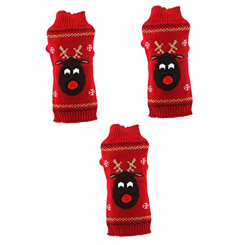 Mipcase 3st Welpenkleidung Weihnachtshundekostüm Sant Kitten Kostüm Hundepullover Für Kaltes Wetter Weihnachtswelpenkostüm Cosplay-Kleidung Für Hunde Hund Winter Haustier Rote Nase von Mipcase