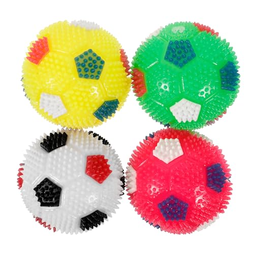 Mipcase 4 Stück Fußball Spielzeug Glow Toys Quietschball Hund Quietschspielzeug Stachelball Spielzeug Quietschender Hundeball Stachelball Hundespielzeug Elastisch von Mipcase