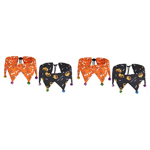 Mipcase 4 Stück Halsband Halloween Narr Kürbis Hals Welpe Schwarz Mit Glöckchen Halstücher Bandana Orange Halsband Katze Kostüm Kette Cosplay Urlaub Für Welpen Schal Zubehör Party von Mipcase