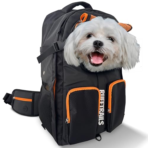 Miracle Pets Rufftrails Hunderucksack bis 9kg - Wasserfester Boden - Sehr atmungsaktiver Hunderucksack für Wandern, Strand, Park - Hunderucksack Wandern - Schwarz von Miracle Pets