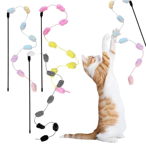 Katzenstab-Spielzeug, interaktives Katzenspielzeug für Indoor-Katzen, ausgewachsenes Kätzchen, Katzen-Teaser-Zauberstab, Katzentanz-Spielzeug, Katzenstab-Spielzeug, Regenbogenstab, Kätzchen-Spielzeug von Miraculife