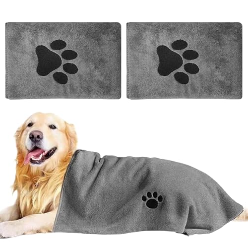 Miraculife Hundehandtuch, 2 Stück Microfaser Handtücher für Hunde Katzen, Grau Schnelltrocknend Haustier Handtuch Extra Saugfähig, 100x50cm Hunde Handtuch für Katzen, Hunde Oder Andere Haustiere von Miraculife