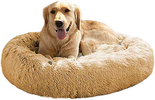 Mirkoo Beruhigendes Hundebett Flauschiges Plüsch Katzenbett Waschbar Rund Fell Donut Haustierbett für Große Mittlere Hunde und Katzen, Faux Fur Cuddler bis 11/15/24/45kg von Mirkoo