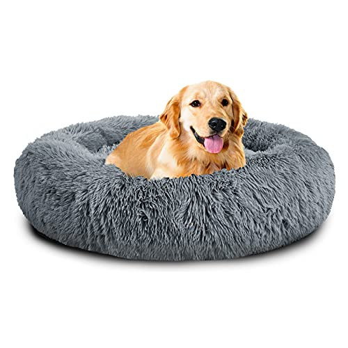 Mirkoo Hundebetten, beruhigendes Donut-Haustierbett, waschbar, Anti-Angst, Kunstfell, Haustierbett, rund, flauschig, Plüsch-Hundebett für große, mittelgroße und kleine Hunde (L/XL/XXL/XXXL) von Mirkoo