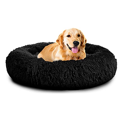 Mirkoo Hundebetten, beruhigendes Donut-Haustierbett, waschbar, Anti-Angst, Kunstfell, Haustierbett, rund, flauschig, Plüsch-Hundebett für große, mittelgroße und kleine Hunde (L/XL/XXL/XXXL) von Mirkoo