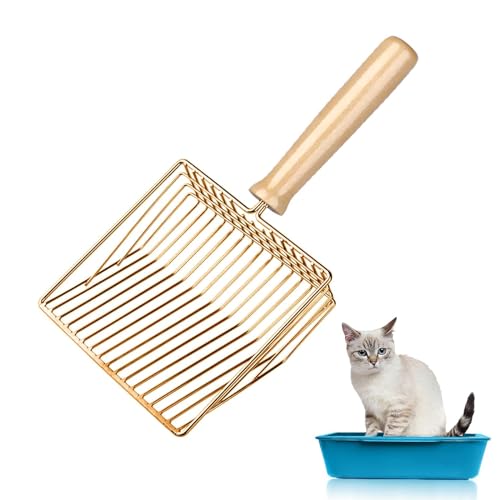 MisFun Katzenklo Schaufel, Katzenstreuschaufel aus Metall, Katzenschaufel, Cat Litter Scoop, Streuschaufel Katzenklo, Siebschaufel, mit Handlichem Griff, für Haustier Hunde Kätzchen(Gold) von MisFun