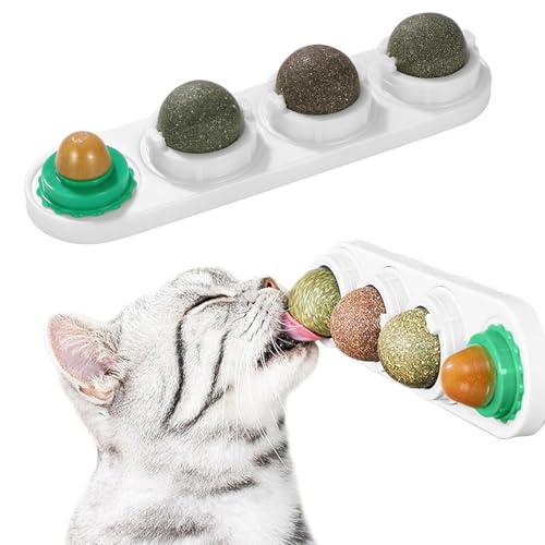 MisFun Katzenminze Ball, Catnip, Katzen Zubehör, 4 in 1 Katzenminze Ball für Katzen Set, Catnip Balls Toys für Katze, für Katzen, Kätzchen, Zähne Putzen und den Magen Schützen (Weiß) von MisFun