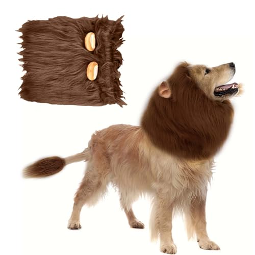 MisFun Löwenmähne Perücke Hundekostüm Einstellbar Löwenmähne Hund Halloween Kostüm Hund für Halloween Haustier Verkleiden Lions Mane mit Realistische Ohren für Hundekostüm Halloween (Kaffeefarbe) von MisFun