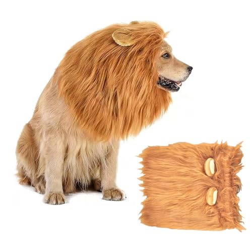 MisFun Löwenmähne Perücke Hundekostüm Einstellbar Löwenmähne Hund Halloween Kostüm Hund für Halloween Haustier Verkleiden Lions Mane mit Realistische Ohren für Hundekostüm Halloween (Hellbraun) von MisFun