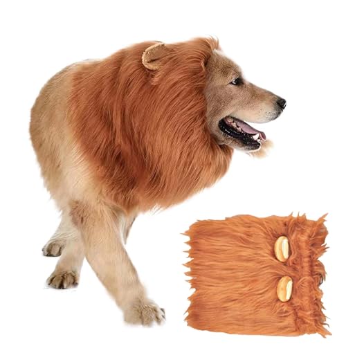 MisFun Löwenmähne Perücke Hundekostüm Einstellbar Löwenmähne Hund Halloween Kostüm Hund für Halloween Haustier Verkleiden Lions Mane mit Realistische Ohren für Hundekostüm Halloween (Rotbraun) von MisFun