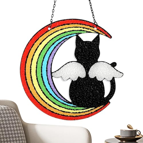 Misaakoeq Sonnenfänger für Katzen | gebeizter Acryl-Lichtfänger – Katzen-Sympathie-Anhänger, Engel-Katzenstatue, Sonnenfänger, Fenster, Regenbogen-Sonnenfänger, Haustier-Andenken von Misaakoeq