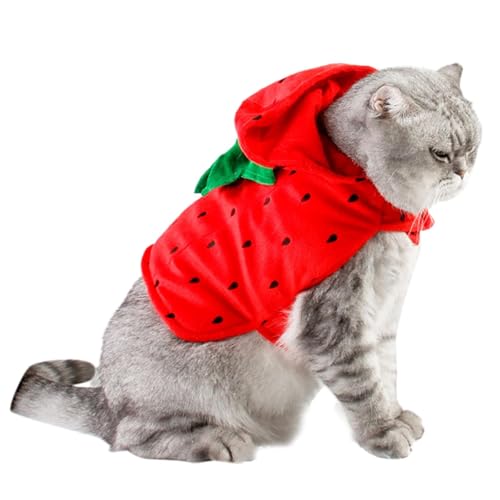 Misaakoeq Strawberry Haustierkostüm, Welpenkleidung, rotes Weihnachts-Erdbeer-Outfit, Kapuze, Kleidung, Haustier-Hundepullover für Urlaub, Cosplay von Misaakoeq