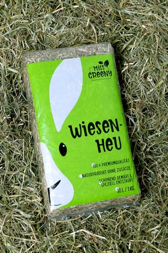 Miss Greeny - 1kg Hochwertiges Bergwiesenheu aus Deutschen Grünlandregionen - Verpackt in 1kg Beuteln von Miss Greeny