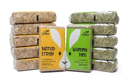 Miss Greeny - 6kg Wiesenheu und 6kg Natur-Stroh - in Handlichen 1kg Beuteln von Miss Greeny