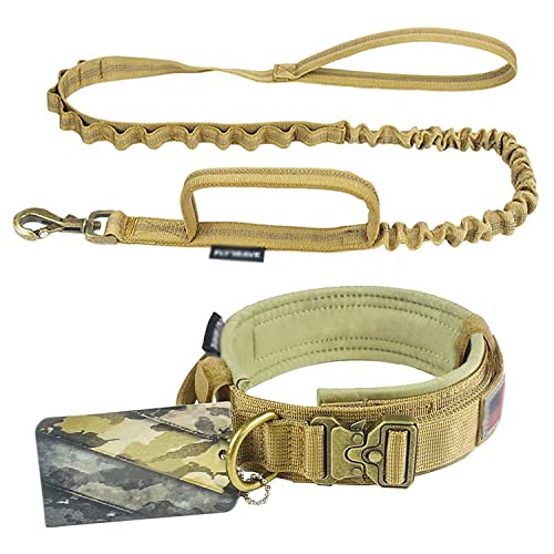 MissFox Hundehalsband, Gepolstert Taktisches Hunde Halsbänder und Hundeleine Set, Einstellbar Nylon Halsband Hund mit Handgriff, Reflektierende Hunde Leine Set für Mittlerer und Große Hunde S-L von MissFox