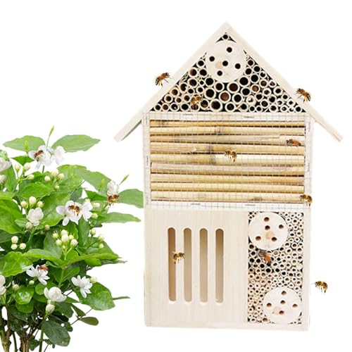 Missmisq Bienenhaus aus Holz, Gartenbienenhaus | Naturholz-Maurerbienenkasten und Schmetterlingshotel | Bees Wild Pollinator Hotel, Outdoor Garden Bee Hotel, stilvolle und robuste Gartendekoration für von Missmisq