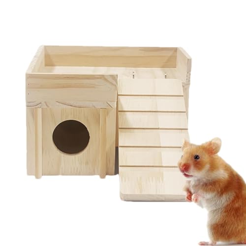 Missmisq Hamsterhäuser und -verstecke,Hamsterversteck aus Holz, Holzkammer-Labyrinth-Hamsterversteck, Hamsterhütte mit lustiger Kletterleiter-Rutsche, die den geheimen Guckschuppen für Zwergrennmäuse, von Missmisq