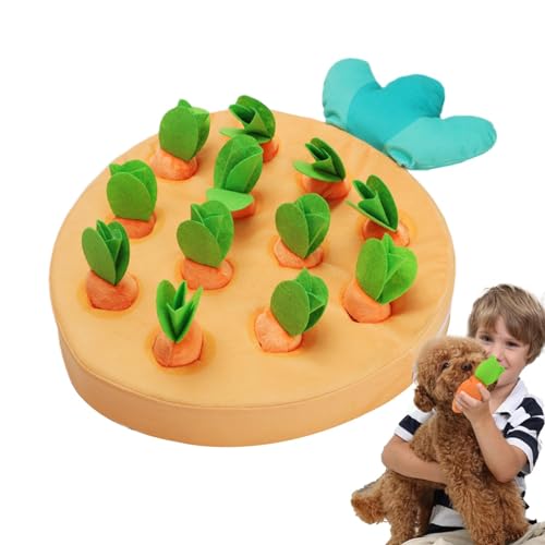 Missmisq Interaktives Hundespielzeug, Hunde-Anreicherungspuzzle,Interaktive Puzzle-Schnupftabakmatte für Hunde | Carrot Patch Snuffle Toy, Hundefuttermatte mit 12 Karotten, verbessert die Futtersuche von Missmisq