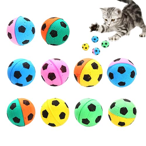 Missmisq Katzenbälle für Hauskatzen, Fußball-Katzenspielzeug, 10 Stück interaktives Fußball-Katzenspielzeug, Haustier-Kätzchen-Katzen-Übungsspielzeugbälle, weicher, federnder, geräuschloser Sportball, von Missmisq