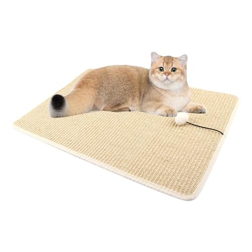 Missmisq Sisalmatte, Katzenkratzmatte,Kratzunterlage für Katzen mit Plüschball - Kratzteppich für Katzen, Sisal-Kratzmatte für Wände, Möbel, Teppichschutz von Missmisq