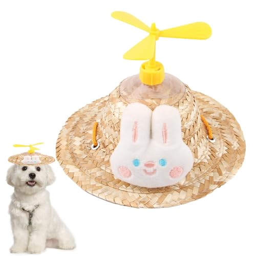 Missmisq Sombrero-Hut für Hunde, kreative Hunde-Strohhüte mit Propeller, Welpen-Sonnen-Eimerkappen, Sombrero-Hut für kleine Hunde, mexikanische Foto-Requisite für kleine Hunde, Welpen, Katzen von Missmisq