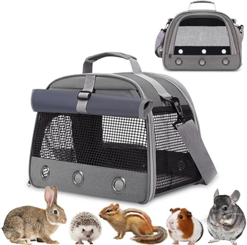 Reisetasche für Meerschweinchen, tragbare Tragetasche für Kleintiere, Hamster, Chinchilla, Kaninchen, Rennmaus, Igel, Zuckergleiter, Igel, Reise-Tragetasche mit Polster (grau) von Misyue