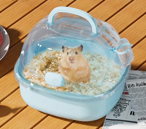 Transportkäfig für Kleintiere mit Wasserflasche, tragbarer Hamster-Tragetasche, Tragetasche für kleine Haustiere, Rennmäuse, Mäuse, Zwerghamster (blau) von Misyue