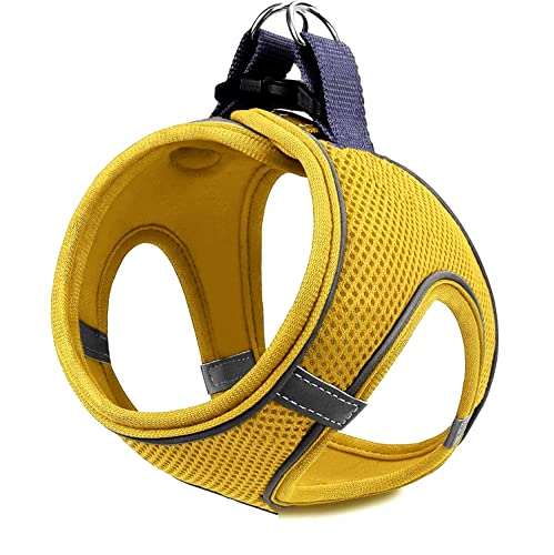 Mesh Hundegeschirr Atmungsaktiv Hundegeschirr No-Choke Hundegeschirr Air Mesh Geschirr Step-in Hundegeschirr Nachtreflektierendes Mesh-Geschirr Schnell Fit (Gelb, L) von Mita