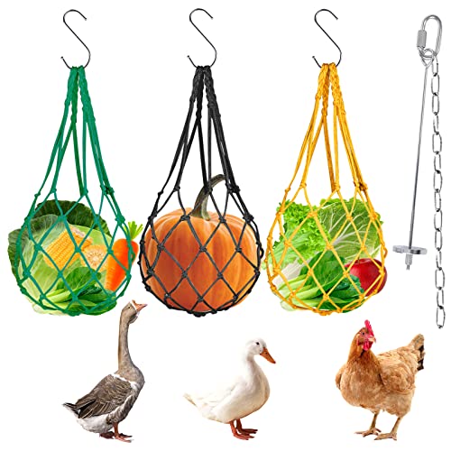 3PCS Hähnchen Futterautomat, Hühner Futternetz, Hühner Spielzeug, Fütterungs Netzbeutel Huhn, Hühner Futternetz Obst, Feeder für Enten Gänse Vögel von Mitening