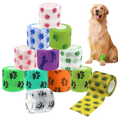 Fixierbinde Selbsthaftend, 12 Stück Selbsthaftende Bandage Hund Vet Wrap Pet Selbstklebender Verband Pet Cohesive Bandages Elastisch Pet Vet Wrap Selbst den Verbände - 6 Farben - Je 5 cm x 4,5 Meter von Mitening