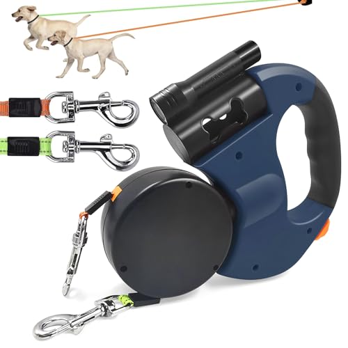 Hundeleine Doppelleine für 2 Hunde, Flexible Einziehbare Hundeleine Doppelleine mit LED Licht, Hundeleine 3m, Hundeleine Ausziehbar mit Bequemen Ergonomischer Griff, Rolleine, Rollleine (Blau) von Mitening