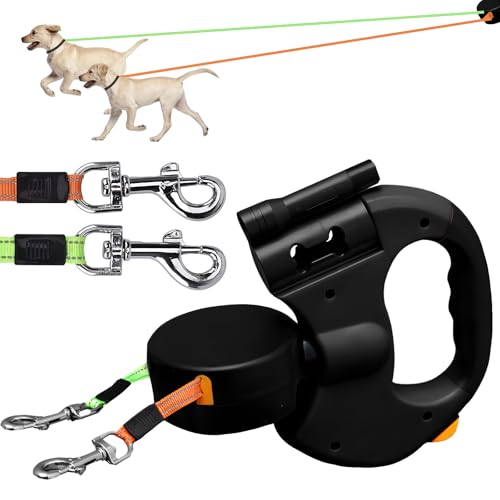 Hundeleine Doppelleine für 2 Hunde, Flexible Einziehbare Hundeleine Doppelleine mit LED Licht, Hundeleine 3m, Hundeleine Ausziehbar mit Bequemen Ergonomischer Griff, Rolleine, Rollleine (Schwarz) von Mitening