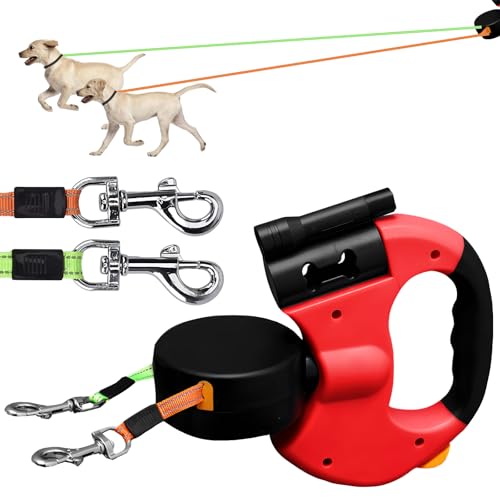 Hundeleine Doppelleine für 2 Hunde, Flexible Einziehbare Hundeleine Doppelleine mit LED Licht, Hundeleine 3m, Hundeleine Ausziehbar mit Bequemen Ergonomischer Griff, Rolleine, Rollleine für Hunde von Mitening