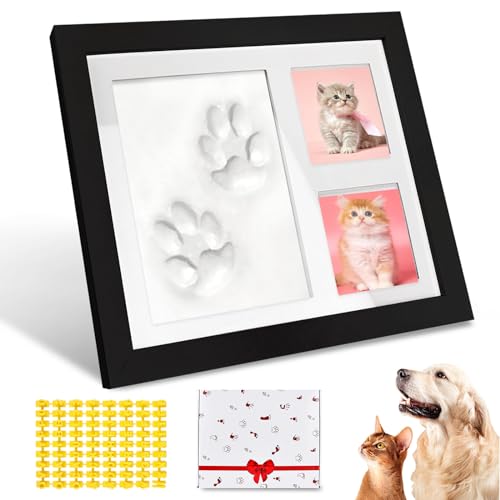 Mitening Pfotenabdruck Set Hund oder Katze, Pet Pawprints Bilderrahmen und Abdruck-Set, 3D Gipsabdruck Set, Wanddekoration, Perfekte Geschenkidee für Haustiere Besitzer (Schwarz) von Mitening