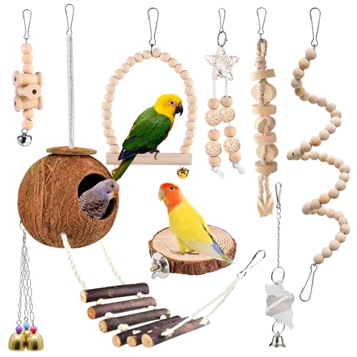 Vogelspielzeug für Vögel 9 Stück, Papageienspielzeug, Vogel Papagei Spielzeug, Kauspielzeug, Schaukel, Leiter, für Kleine mittlere Papageien Nymphensittiche, Sittiche Finken von Mitening