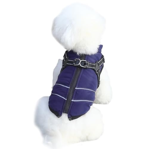 Mitili Warme Hundemantel Wasserdicht mit Geschirr, Reflektierend Hundejacke Winter für Kleine Mittlere Hunde, Winddichte Hunde Wintermantel, Outdoor Hundeweste mit Fleece Gepolstert (Marineblau, XXL) von Mitili