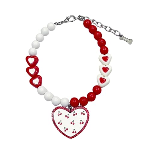 Mitoydoe Hundehalsband mit künstlichen Perlen, rotes Herz, Haustier-Halskette, Charm-Anhänger, langlebig, lichtecht, verstellbare Größe, Schmuck für Katzen, schöne Accessoires für den Alltag L von Mitoydoe