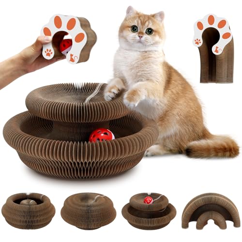 2-in-1 Magic Organ Katzen Kratzbretter, NEU Zusammenklappbares interaktives Katzenspielzeug mit Glockenball, Der Katzen kratzpappe für den Drinnen und draußen geeignet cat Katzen kratzpappe von Mittimiya