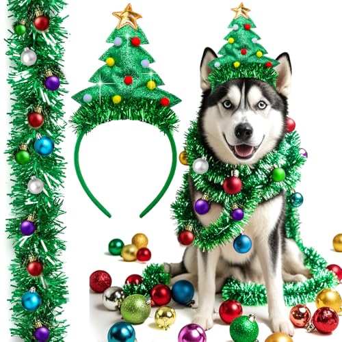 Hunde-Weihnachtsoutfit - DIY Hund Weihnachtskostüm für kleine/mittelgroße/große Hunde, Weihnachten Hundekleidung mit Stirnband, Band und Ball Dekorationen, niedliche Hundekostüme Kleidung für von Mity rain