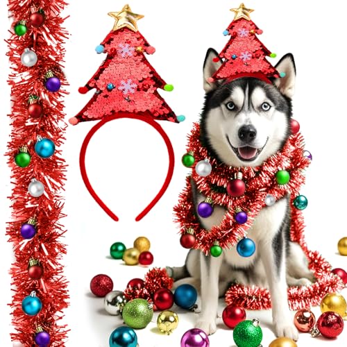 Hunde-Weihnachtsoutfit – DIY Hunde-Weihnachtskostüm für kleine/mittelgroße/große Hunde, Weihnachts-Hundekleidung mit Stirnband, Band, Balldekorationen, niedliche Hundekostüme, Kleidung für von Mity rain