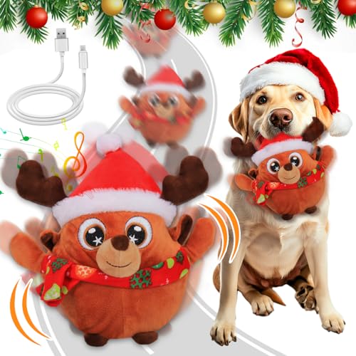 Interaktives Hundespielzeug, Weihnachts-Hundespielzeug mit Pop-Songs & Aufnahmemodus, wiederaufladbarer, aktiver selbstbewegender Ball für kleine/mittelgroße/große Welpenhunde, um sie zu beschäftigen, von Mity rain