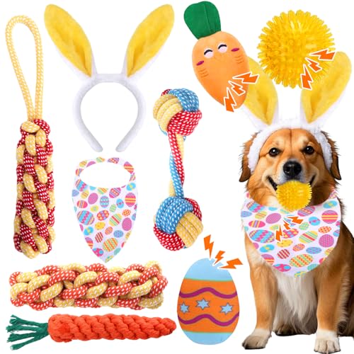 Mity rain 10 Stück Oster-Hundespielzeug, interaktives Hundespielzeug, Osterpackung für kleine/mittelgroße/große Hunde, Ostergeschenke von Quietschspielzeug, Seilspielzeug, Plüschspielzeug, Hundekostüm von Mity rain