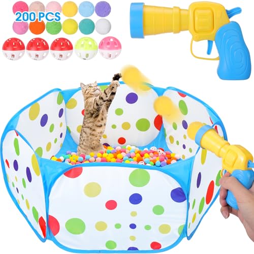 Mity rain Cat Ball Pit with Balls Included, Cat Interactive Toy for Indoor Bored Cats with Cat Ball Launcher, Jingle Balls and Pom Pom Balls, Cat Enrichment Toys, Kitten Toys for Self Playing von Mity rain