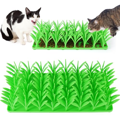 Mity rain Grasmatte für Katzen - Grünes Silikongras Katzenfuttermatte, Katzengras für Indoor-Katzen Nasenarbeit Training Katze Fütterungsmatte Futterspiel Stressabbau von Mity rain