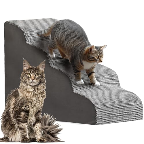 Mity rain Katzentreppe, 4-stufige Katzentreppe für alte Katzen, sanftes Slop-Design für Senioren/Verletzung/kleine Katzen, starke Unterstützung, 3D-Katzenrampe zum Klettern auf Bett, Stuhl, Couch von Mity rain