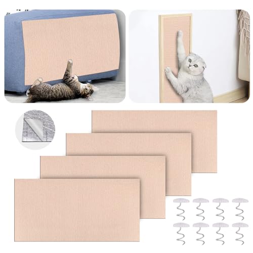 Mity rain Kratzschutzmatten für Katzen, 60 x 30 cm, zuschneidbar, selbstklebend, mit 8 Möbelnägeln, Katzen-Couch-Schutzmatte für Haustiermöbel, DIY, Beige, 4 Stück von Mity rain