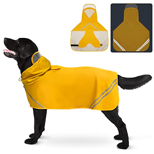 Hunde-Regenmäntel für große Hunde, wasserdichte verstellbare Haustier-Regenmanteljacke, reflektierende Streifen-Hoodie, Regenponcho Jacke für mittelgroße große Hunde (L) von Miucat