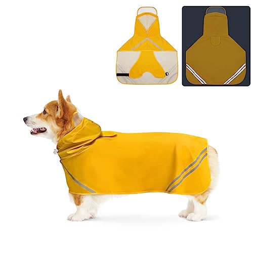 Hunderegenmäntel für große Hunde, wasserdicht, verstellbar, mit reflektierendem Streifen, Kapuzenpullover, Regenponcho für mittelgroße und große Hunde (Größe M) von Miucat